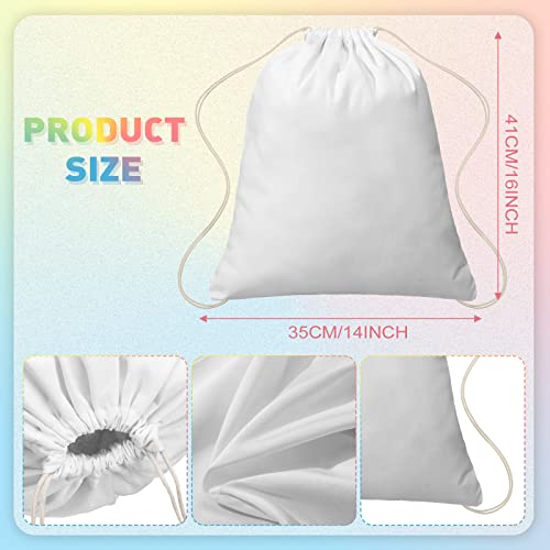 60 Pcs Tie Dye Cotton Drawstring Bags - Bulk White Tote Bags for DIY Crafts 14x16