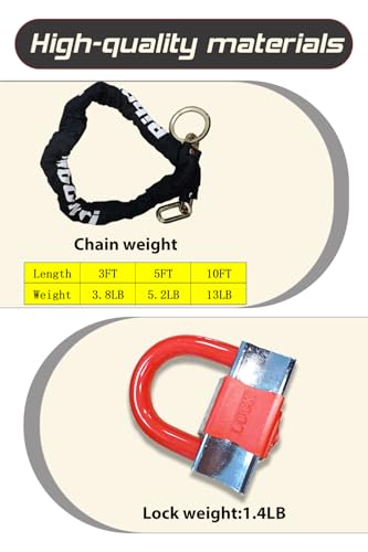 Heavy Duty Motorcycle Chain Lock 3ft 10mm Thick with U-Lock & Keys - Anti Theft Security
