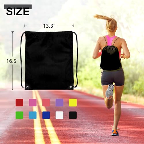 Black 150PCS Drawstring Gym Backpack Bulk Polyester Cinch Bags for Sports & Travel