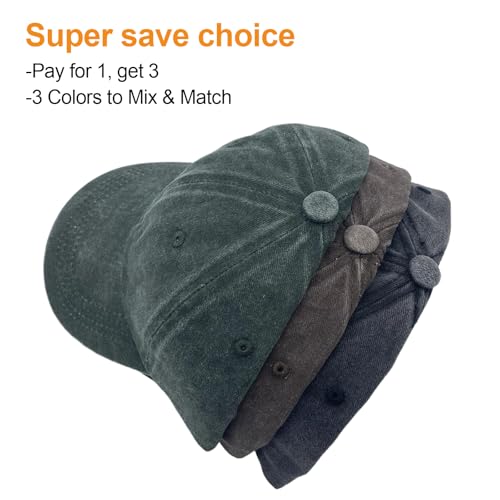3 Pack Washed Plain Baseball Caps - Retro Adjustable Cotton Dad Hats for Men Women
