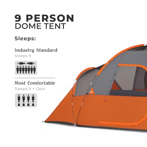 CORE 9-Person Dome Tent for Family Camping & Backpacking with Gear Loft