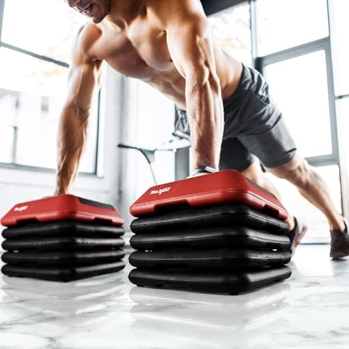Adjustable 16x16 High Step Aerobic Platform with 4 Risers - Red/Black
