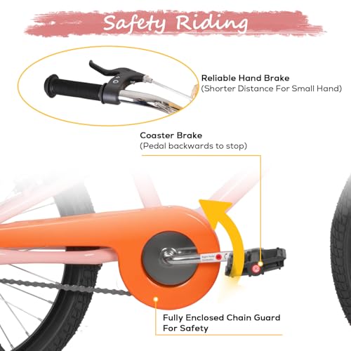 Pink 20 Inch Kids Bike for Girls and Boys - Beginner Bicycle for 6-12 Years