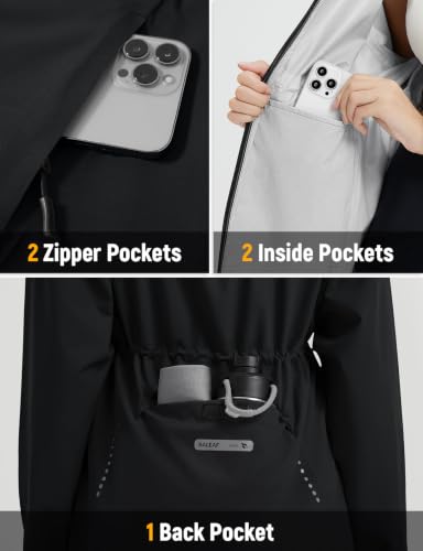 Women's Waterproof Rain Jacket - Packable Lightweight Cycling Coat - Black, Medium