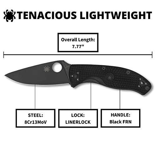 Spyderco Tenacious Folding Knife Black G10 Handle 3.3in 8Cr13MoV Steel PlainEdge