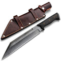 Handmade Viking Seax Knife with Leather Sheath - 10-inch High-Carbon Steel Fixed Blade Hunting Knife
