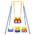 FCOUMY 3-in-1 Toddler Swing Set Blue Yellow - Indoor & Outdoor Baby Swing with Safety Belt, Foldable Metal Frame, Easy Assembly