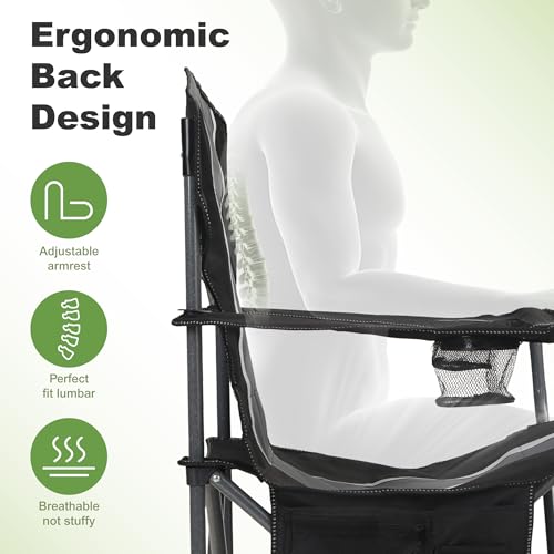 LET'S CAMP Heavy Duty Oversized Folding Camping Chair 2-Pack Black & Grey