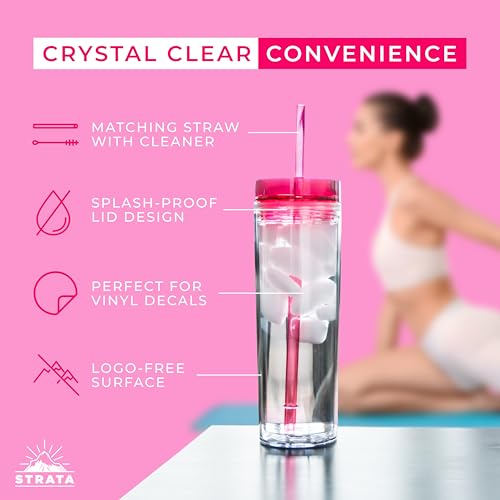 24 Pack of Reusable 16oz Skinny Acrylic Tumblers with Lids & Straws - Colorful Cold Drink Cups with Free Straw Cleaner
