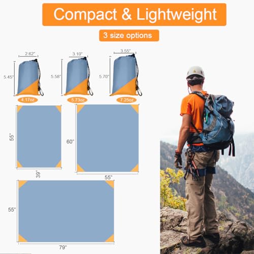 Pocket Picnic Blanket Grey/Orange 55x79 Inch Lightweight Waterproof Tarp