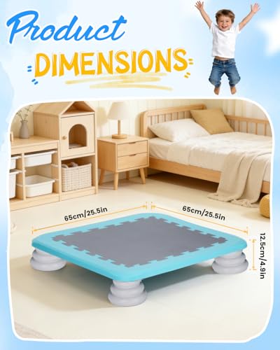 Kids Rebounder Mini Trampoline for Sensory & Motor Development - Blue, Rectangular, 25 Inch