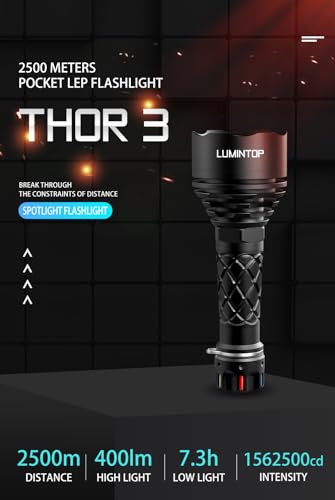 LUMINTOP Thor 3 Rechargeable LEP Tactical Flashlight 2500m Distance 400 Lumens