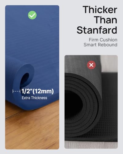 Large Yoga Mat 75x40 Inches - Extra Thick Non-Slip Exercise Mat for Home Gym - Blue, 8mm