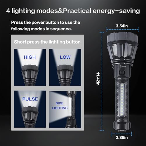 Rechargeable LED Flashlight 350 Lumens Tactical with 4 Modes & Shoulder Strap