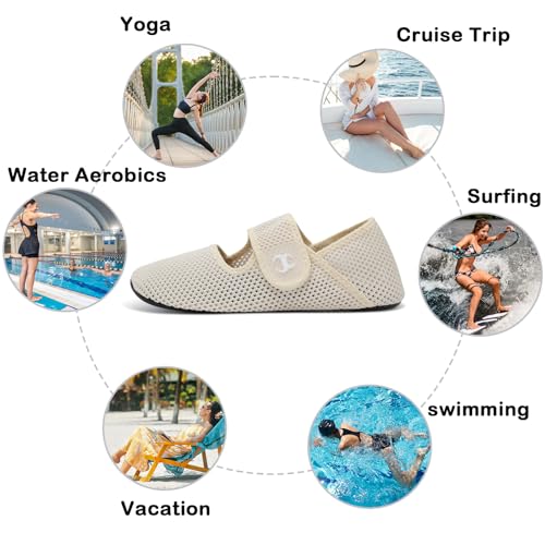 Water Shoes for Women Men Barefoot Beach Swim Aqua Socks - Mesh Beige, Size 8-9 Women / 6.5-7.5 Men