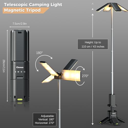 Rechargeable Telescopic Camping Lantern 6000LM Waterproof & Portable Power Supply - Gray, 3.6Ft