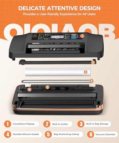 QIQIAOB 95KPa Commercial Vacuum Sealer Machine Black - Double Seal, 8 Modes