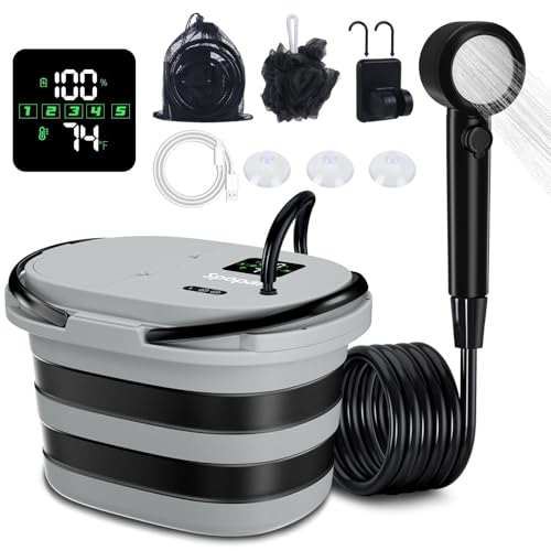 Portable Camping Shower Kit with 20L Foldable Bucket & 13000mAh Battery