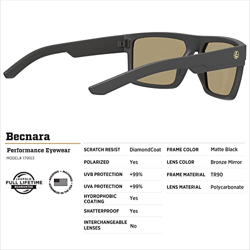 Leupold Becnara Polarized Performance Sunglasses - Matte Black Frame, Bronze Mirror Lenses