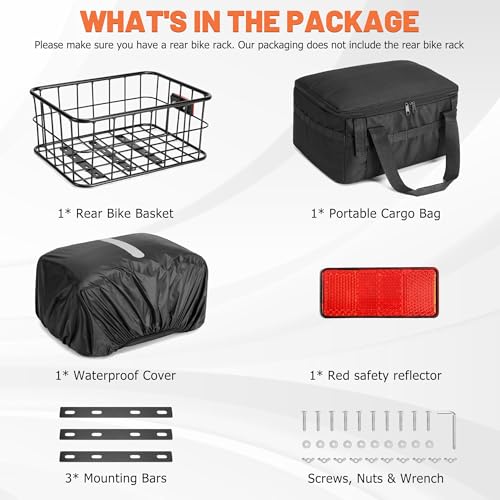Large Bicycle Rear Rack Basket with Removable Liner Waterproof Cover for Mountain, City, E-Bike