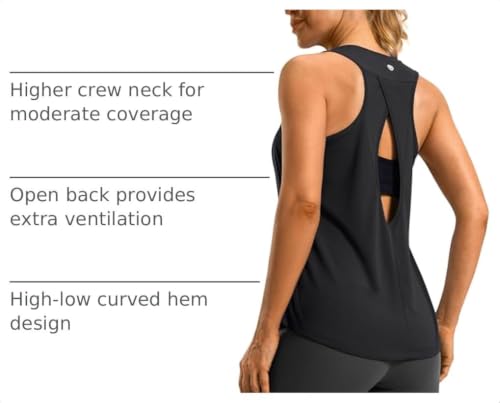 Women's Open Back Athletic Tank Top - Medium Black - Workout & Running Shirt