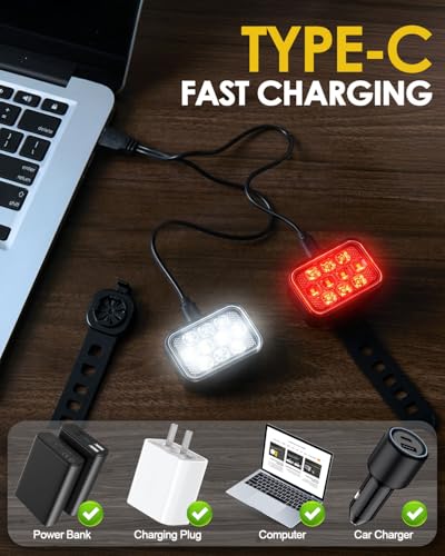Black 10 LED Bike Light Set USB Rechargeable Front & Rear Bicycle Lights