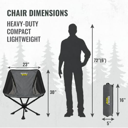 DuraBilt Portable Folding Swivel Chair - Gray & Black Outdoor Camping Seat