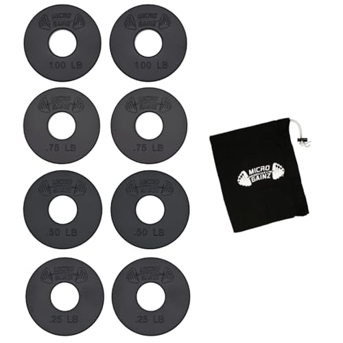 Micro Gainz 1-Inch Center Hole Fractional Weight Plate Set - Black, 8 Pieces