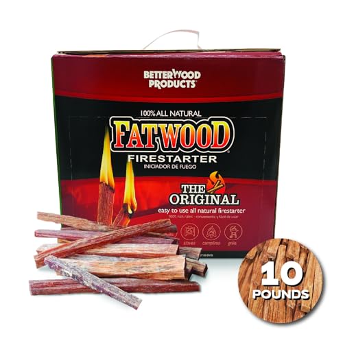 BetterWood Fatwood Fire Starters Burlap Bag 10Lb 4-Pack - Water-Resistant, Easy to Use