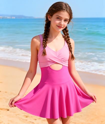Girls One Piece Swimsuit with Padded Top and Ruffle Skirt