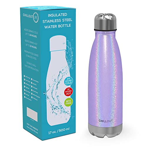 Purple Sparkle Insulated Stainless Steel Water Bottle 17oz Leakproof Drinkware