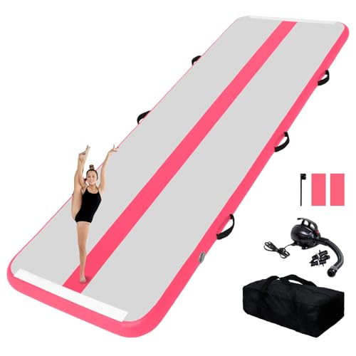 Tuxedo Sailor Pink 10ft x 3.3ft x 4in Inflatable Gymnastics Tumbling Mat with Electric Pump