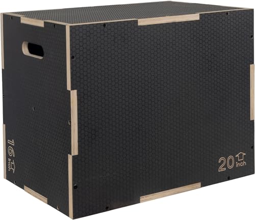 Gray Signature Fitness Wooden Plyo Box Jump Platform - 16x20x24 Inches, Non-Slip, Versatile Workout Equipment