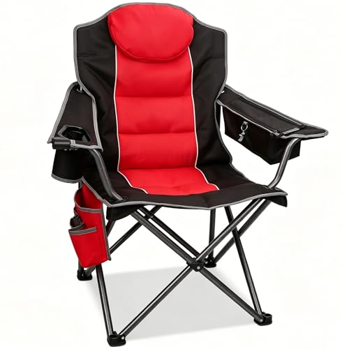 Colorsoul Oversized Camping Chair with Padded Seat & Backrest - Red - Support 350 LBS