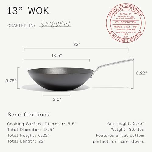 13-Inch Seasoned Carbon Steel Wok - Professional Swedish Cookware for High-Heat Cooking