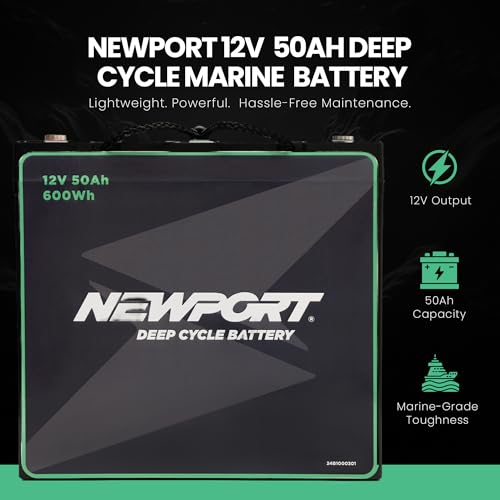 Newport 12V 50Ah Deep Cycle Marine Battery - Heavy-Duty AGM Trolling Motor Power