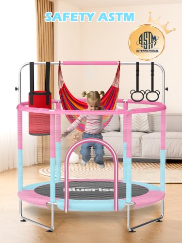 Kids Indoor & Outdoor Trampoline 55 Inch with Safety Enclosure Pink/Blue - 6-in-1 Play Set