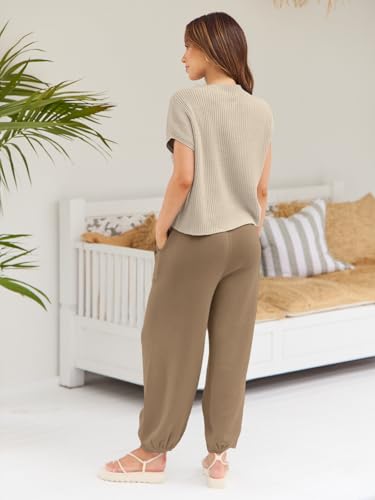 Women's 2 Piece Loungewear Sets - Knit Travel Sweatsuits, Medium / Light Khaki