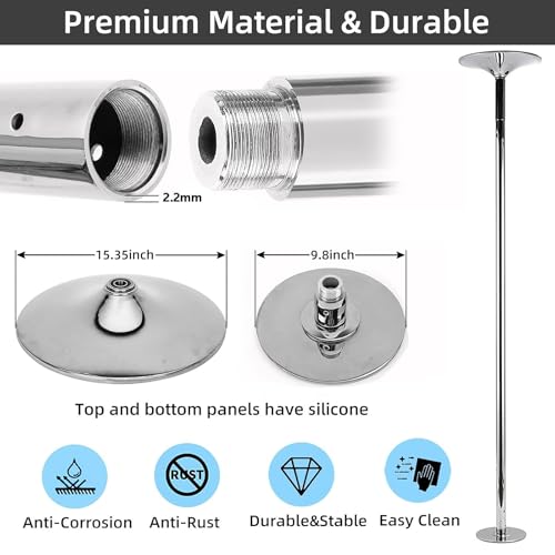 PRIOR FITNESS Silver Dance Pole 45mm, CE Certified Safety Home Pole for Beginners