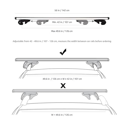 Amazon Basics 56-inch Cross Rail Roof Rack for SUVs & Cars, 2-Pack, Black/Silver