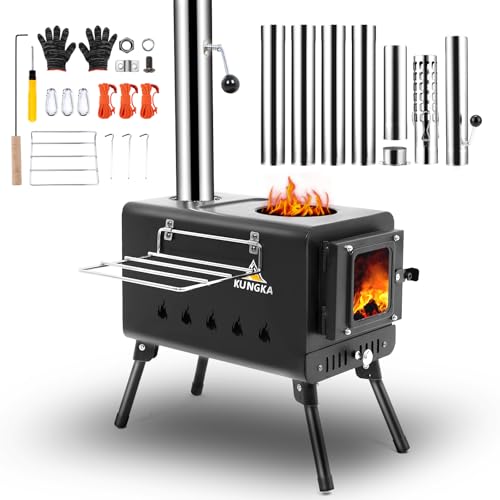 Portable Wood Burning Tent Stove with 7-Section Adjustable Chimney for Camping & Hunting