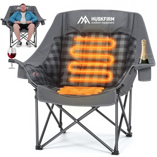 Huskfirm 1 Pack Oversized Heated Camping Chair with USB, 3 Adjustable Heat Levels, Grey