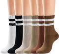 BomKinta Women's Striped Crew Socks 6 Pairs - Retro Above Ankle Cotton Socks, Size 5-10
