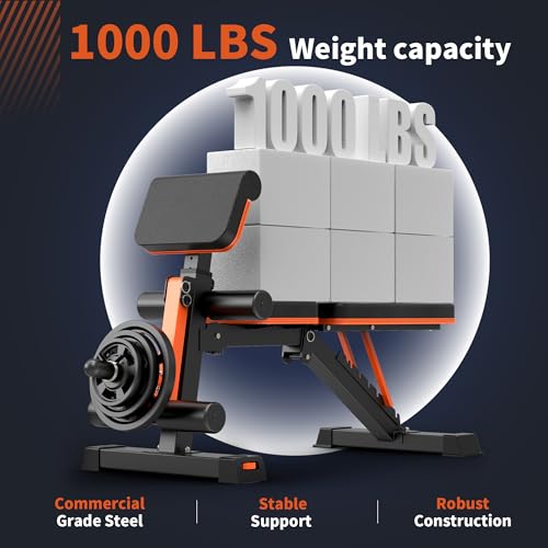 Orange Black Adjustable Weight Bench 1000LBS Capacity Foldable Home Gym Equipment