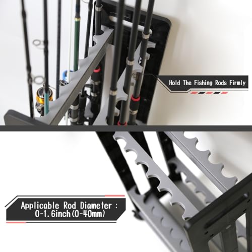 Gray Fishing Rod Holder on Wheels - Fits Up to 16 Rods & Gear Storage