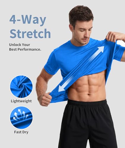 Men's Short Sleeve T-Shirts Pack - Quick Dry Athletic Workout Shirts, X-Large, Light Blue & More