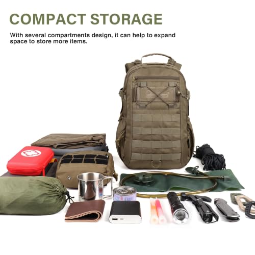 Small Military Tactical Backpack 18L with Molle for Hiking Travel Camping - Khaki