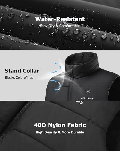 Venustas Men's USB-C Heated Vest X-Large Black - Battery Not Included