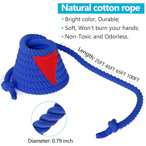 Kids & Adult Tug of War Rope 25FT with Flag, Durable Outdoor Play Equipment - Blue