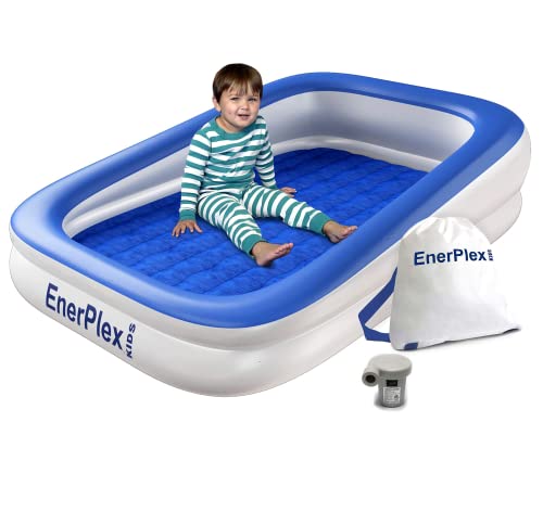 Blue 13-Inch Twin Size Kids Inflatable Travel Bed with Safety Bumper & High-Speed Pump